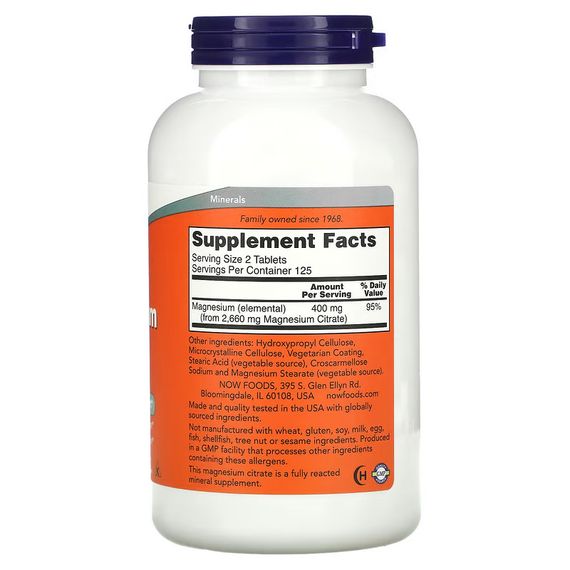 Магній NOW Magnesium Citrate 200 mg 250 tabs | Зображення 1