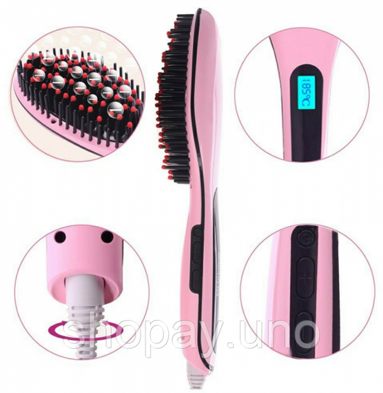 Електрична щітка-випрямляч Fast Hair Straightener HQT-906 Фен-щітка для випрямлення та укладки волосся з LED дисплеєм та | Зображення 2