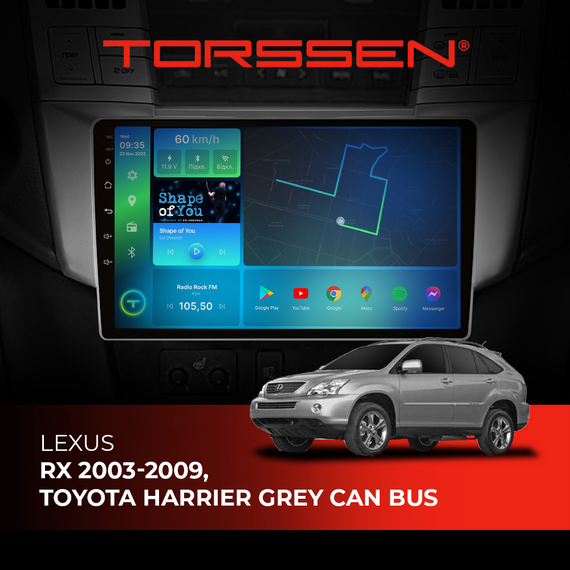 Штатна магнітола Torssen Lexus RX 03-09,Toyota Harrier Grey CAN BUS NF10 Carplay