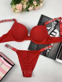 Комплект женского нижнего белья Victoria's Secret Буквы со стразами - 85С -  Красный
