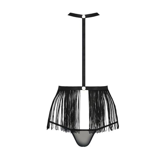 Комплект білизни Passion Exclusive INDRA SET OpenBra L/XL, black, стрінги, портупея з бахромою | Зображення 4