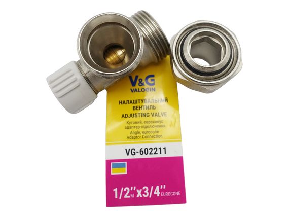 Радіаторний вентиль кутовий налаштувальний Valogin 1/2" х 3/4" євроконус VG-601201 1/16 шт | Зображення 4