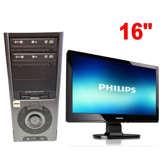 Комплект ПК: KME CX-8062G Tower / AMD Athlon II X2 250 (2 ядра по 3.0 GHz) / 8 GB DDR3 / 250 GB HDD / nVidia  GeForce 7025 Graphics + Монітор Philips 160E/16" (1366x768) TN/1x VGA/VESA 100x100 б/в