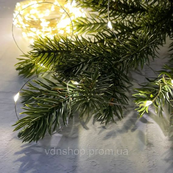 Светодиодная гирлянда Роса 200 метров, диоды теплого белого цвета на зеленом проводе, 2000 LED, с пультом управления | Зображення 1