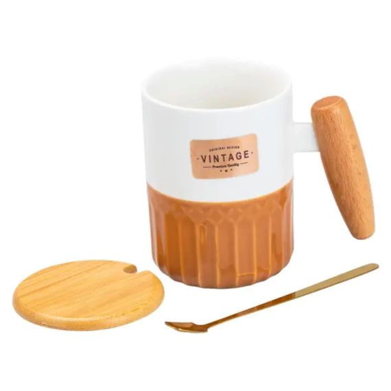 Чашка порцелянова з бамбуковою кришкою та ручкою 400 мл Коричнева HP7204BR | Зображення 2