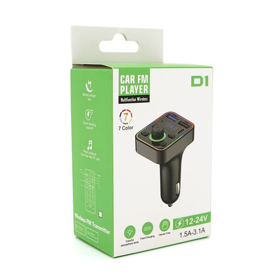 FM-модулятор D1, підсвічування 7 кольорів, 1.5-3.1A, USB, TF, 49.5х41х36 | Зображення 1