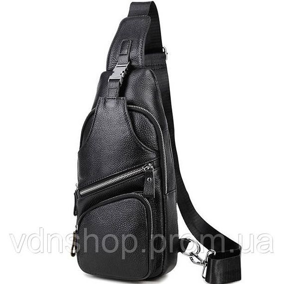 Сумка-слинг мужская на плечо 17х32х7, кожаный нагрудной рюкзак для города TIDING BAG MK16094 черный