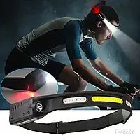 Легкий налобний ліхтар LED+COB з датчиком руху та червоним світлом (чорний) | Зображення 5