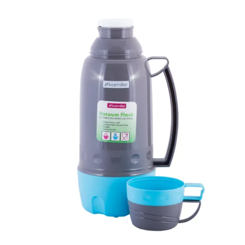 Термос 1,8л зі скляною колбою і 3 пластиковими чашками  KAMILLЕ 2081 | Зображення 1