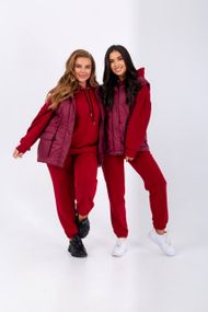 Женский очень теплый спортивный костюм тройка с жилетом NB23027 цвет красный, размер 46/48