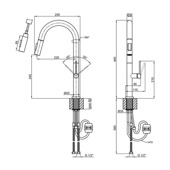 Змішувач для кухні Qtap Lenicka 9138103UN з висувним виливом | Зображення 6