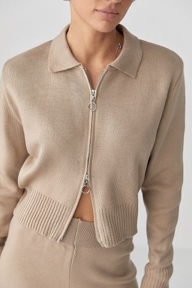 В'язаний трикотажний костюм з коротким кардиганом - кавовий цвет, ONE SIZE (є розміри) | Зображення 3