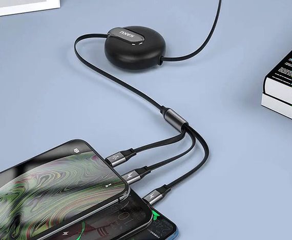 USB кабель телескопический Kaku KSC-239 3-in-1 Type-C / MicroUSB / Lightning 1,2m - Black | Зображення 2