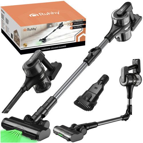 Бездротовий вертикальний пилосос Ruhhy LunPro 400 Вт — 35 кПа, 52 хв роботи, підсвітка, складана трубка, HEPA-фільтр