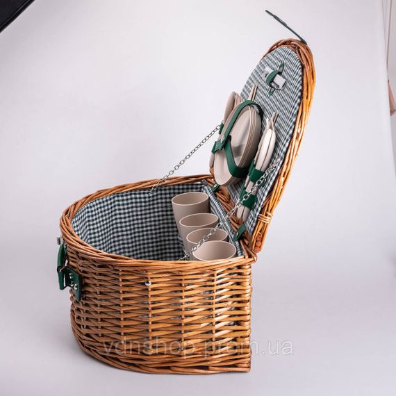 Кошик плетений для пікніка з посудом на 4 персони 41х31х22 см набір посуду туристичний для кемпінгу HP-ZQ-2 | Зображення 6