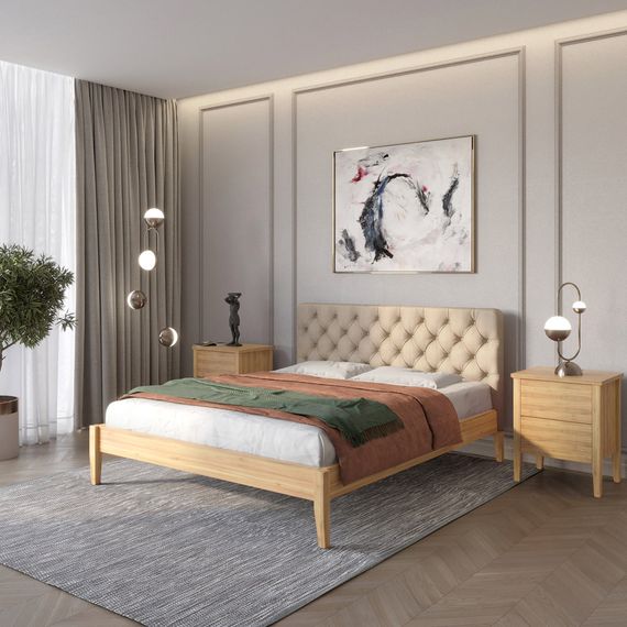 Полуторне дерев&#039;яне ліжко Mebigrand Рим ДК Горіх світлий/Аляска 23 (Бежевий) Б3 120х190 см (MBG-4988)