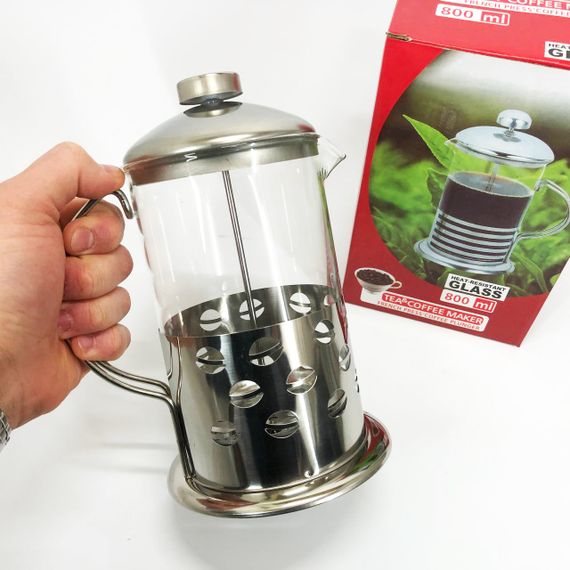 Заварник френч-прес Unique UN-1153 0.8 л, Стильний скляний чайник для заварювання, Заварник для трав | Зображення 1