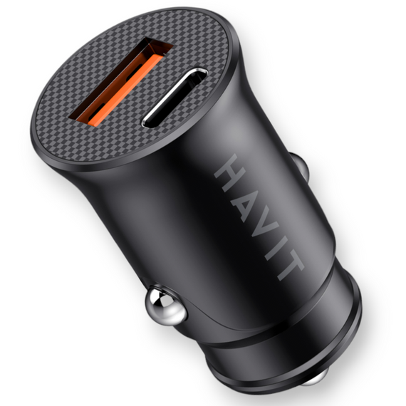 Автомобильное зарядное устройство HAVIT HV-CC2022 20W USB+USB-C Black  с быстрой зарядкой