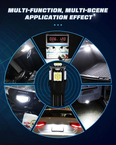 Білі світлодіодні лампи Alopee W5W, 501, T10, 194, 12 В, 5SMD, 5050 чипи, 7000 K (паковання 15 шт.) | Зображення 6