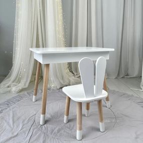 Дитячий столик і стільчик зайчик білий. Столик із нішею для олівців і розмальовок