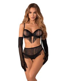 Комплект Obsessive Rossay Black 4-pcs crotchless set S/M Sex Aura