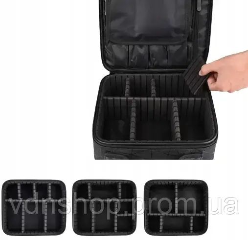 Черная Органайзер бокс із дзеркалом бьюті кейс косметичка валіза сумка для зберігання косметики та приладдя 26х23х10 см | Зображення 7