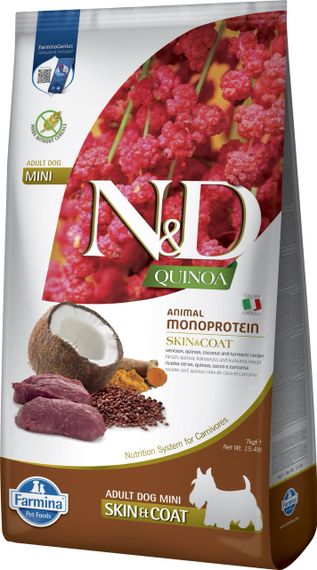 Cухий корм з оленіною для собак малих порід Farmina N&D Quinoa Dog Skin & Coat, Venison & Coconut Adult Mini, 7 кг