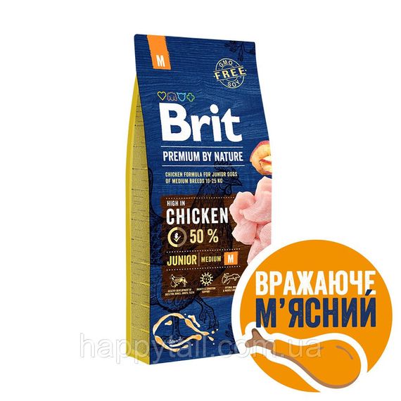 Корм Brit Premium by Nature Junior M для щенков средн  15кг