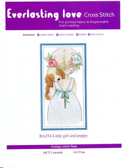 Набор для вышивания по нанесённой на канву схеме "Little girl and puppy". AIDA 14CT printed,14*27 см | Зображення 1