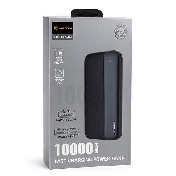 Зовнішній акумулятор Power Bank Lenyes PX163 10000 mAh li-ion два usb виходу 136х68х15 6 мм | Зображення 3