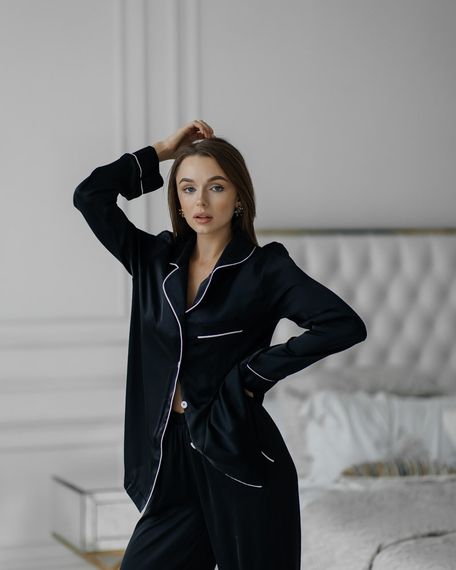 Пижама шелк Армани Jesika Черная S-M -L | Зображення 6