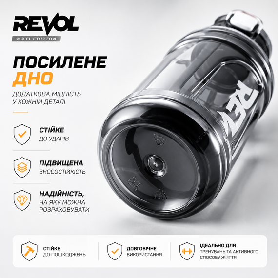Спортивная бутылка для воды REVOL MRTI 1.6 л (1600 мл) с соломинкой и ручкой, черная прозрачная, с защитой от протечек | Зображення 5