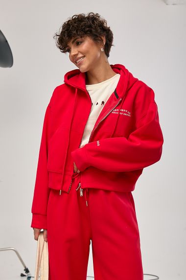 Спортивний костюм вільного фасону з вишитим написом - червоний цвет, M/L (є розміри) | Зображення 2