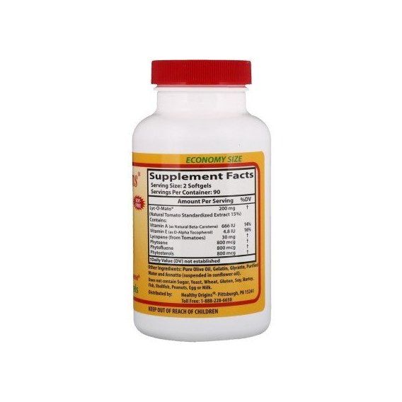 Лікопін Healthy Origins Lyc-O-Mato Tomato Lycopene 15 mg 180 Softgels | Зображення 1