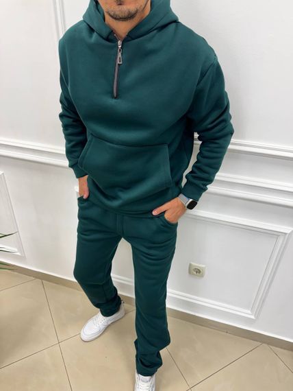Теплий чоловічий спортивний костюм на флісі худі на блискавці і штани колір зелений розмір XL (54-56) adl1003 | Зображення 3