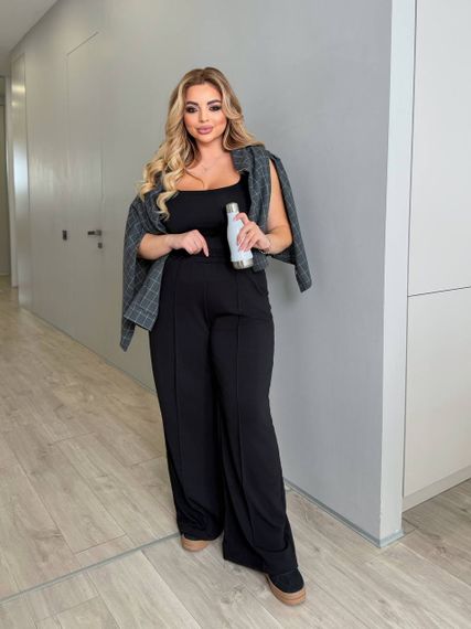 Женские трикотажные штаны палаццо со стрелками BR1727 цвет черный, размер 48/50