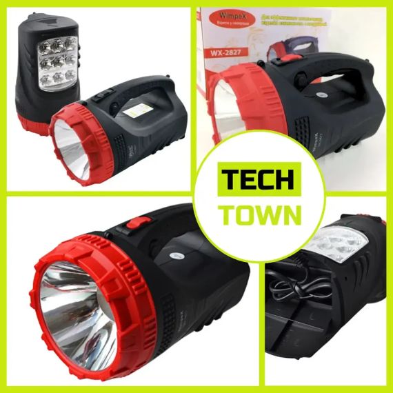Фонарь-прожектор аккумуляторный Wimpex WX-2827 ручной светодиодный 5W + 9 LED | Зображення 2