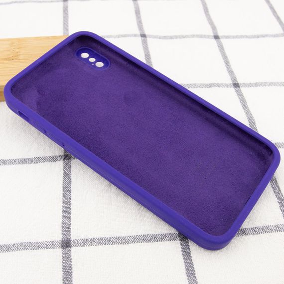 Чехол Silicone Case Square Full Camera Protective (AA) для Apple iPhone XS / X (5.8") Фиолетовый / Ultra Violet | Зображення 2