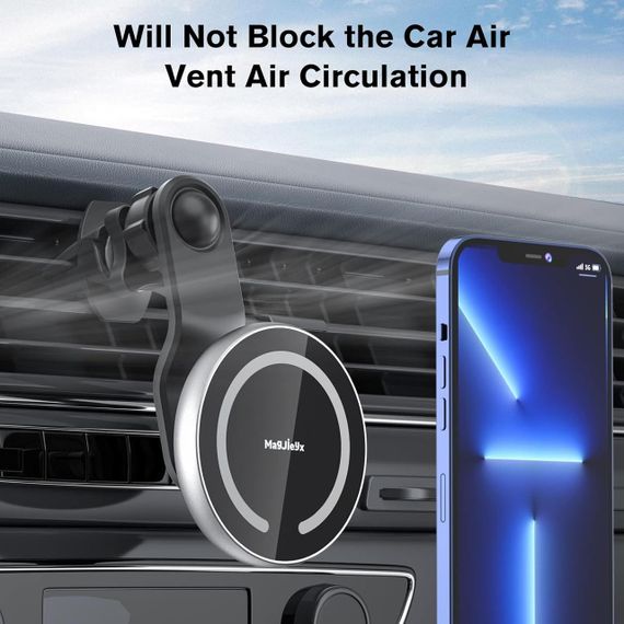 Автотримач для телефону з Magsafe магнітний поворотний 360°, на дефлектор та панель, сріблястий тримач в авто MAGJIEYX | Зображення 2