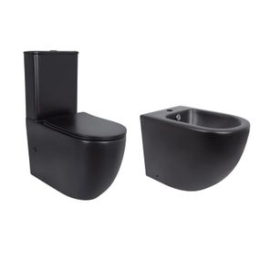 Акційний набір: Унітаз підлоговий Robin Ultra Quiet QT13226083AMB 660x360x855 Black + Біде підлогове Robin QT13442141CMB