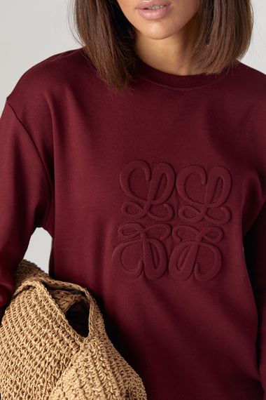 Жіночий лонгслів з орнаментом Loewe - бордо цвет, L (є розміри) | Зображення 3