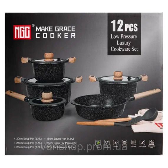 Набір посуду, комплект з 4 каструль і сковорідок, MGC, чорний HP-4-404B | Зображення 6