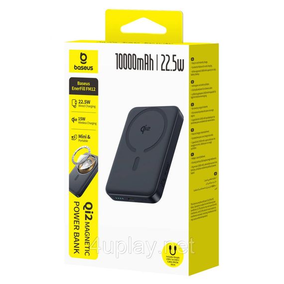 Бездротовий магнітний повербанк Baseus EnerFill FM12 Qi2 Magnetic Power Bank 22.5W 10000mAh Black | Зображення 1