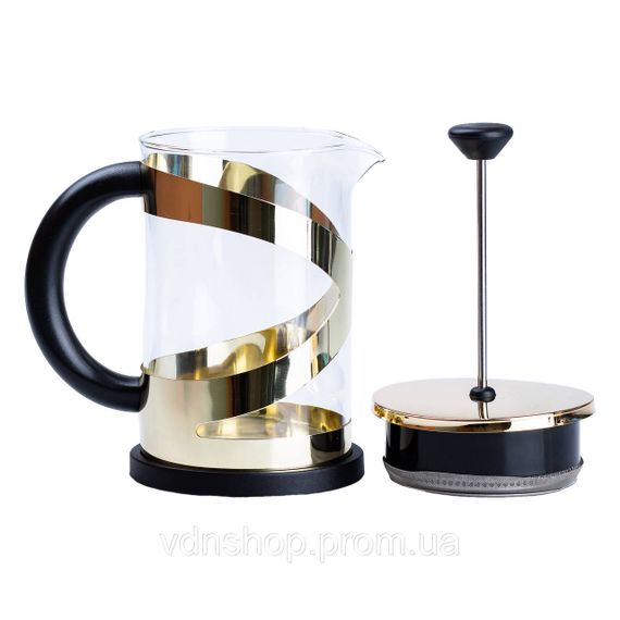 Чайник прозорий заварювальний з френч пресом 800 мл  Золотий HP33540PGL | Зображення 3