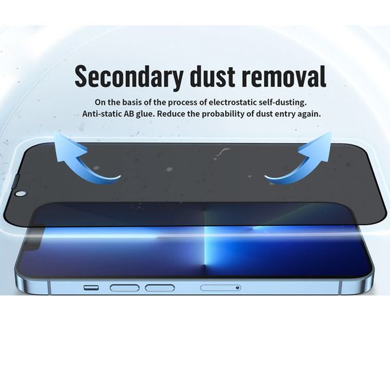 Захисне 2.5D скло Blueo Full Cover Anti-Peep для Apple iPhone 15 Pro Max (6.7") Чорний | Зображення 2