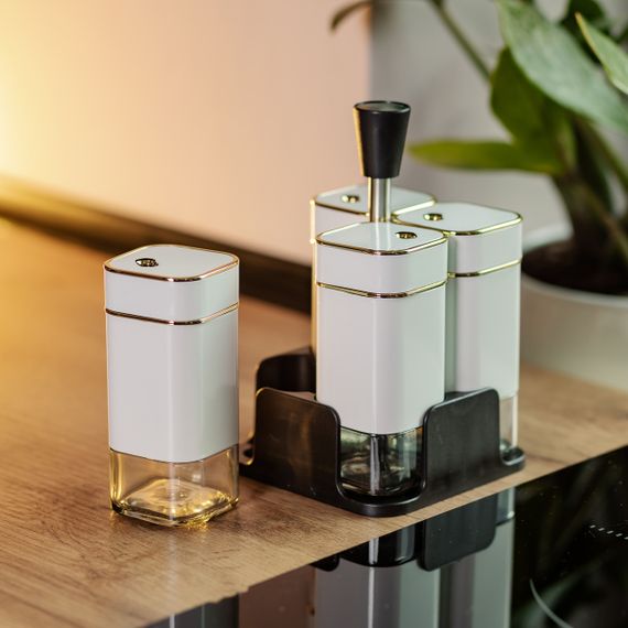 Набір для спецій на підставці 4 предмети 10х10х17 см ємності для приправ 120 мл Білий HP-1312 | Зображення 5