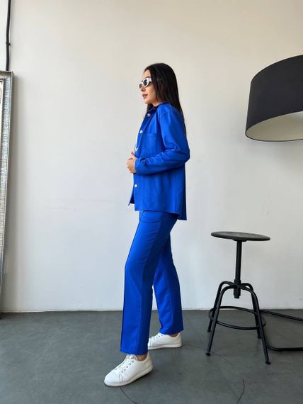 Женский костюм тройка рубашка+футболка+брюки трикотажный NB23007 размер 42/44 цвет синий | Зображення 2