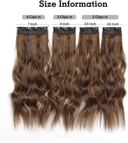 Накладні пасма на кліпсах 4 шт каштанові з меліруванням, хвилясте волосся треси на заколках 50см нарощування обʼєму термостійке | Зображення 3