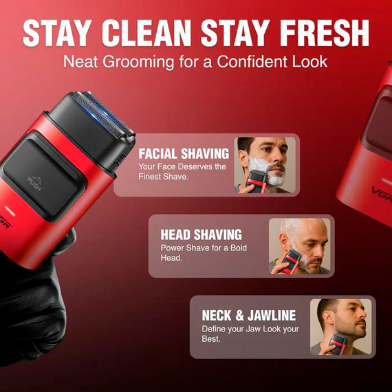Электробритва VGR V-307 RED шейвер, двойное лезвие, 2000mAh, 9000 RPM | Зображення 3