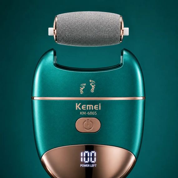 Електрична терка для п'яток, USB, Kemei KM-6865, Зелений / Електрична пилка для ніг / Електропемза від натоптишів, для педикюру | Зображення 5